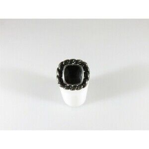 Square Onyx & Sterling Silver Ring Size 6.5 W/Rope Style Accented Trim